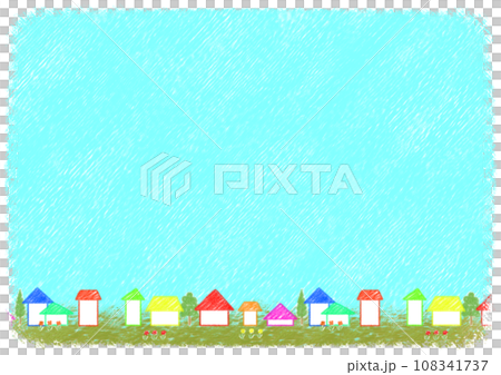 緑豊かな住宅街と青空のクレヨンアート【A4・横】 緑豊かな住宅街と青空のクレヨンアート【A4・横】 108341737