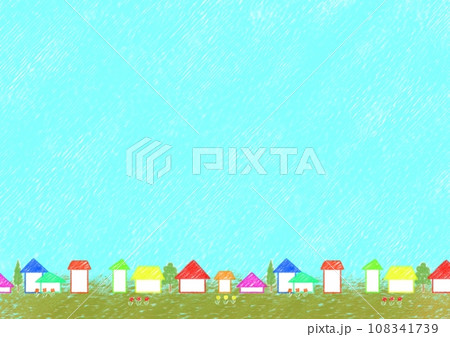 緑豊かな住宅街と青空のクレヨンアート【A4・横】 緑豊かな住宅街と青空のクレヨンアート【A4・横】 108341739