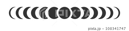 Moon phases. Lunar calendar cycle. Waning and waxing Luna sphere silhouettes isolated on white background. New, quarter, half and full Moon shapes. Astrology concept 108341747