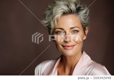 Woman with perfect skin on her face, happy woman enjoying freshness of skin after skin care treatments 108342040