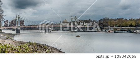 View of river Thames and Albert Bridge, London, England, UK 108342068