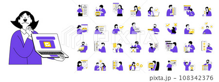 Online voting concept with people situations mega set in flat web design. Bundle scenes of election chooses, voter feedback, survey. Vector illustrations for social media banner, marketing material. Online voting concept with people situations mega set in flat web design. Bundle scenes of election chooses, voter feedback, survey. Vector illustrations for social media banner, marketing material. 108342376