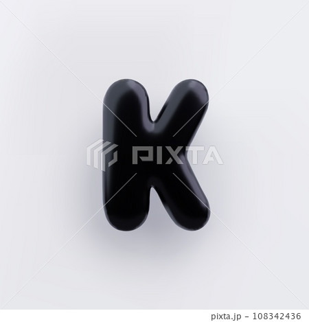 3D Black letter K with a glossy surface on a white background . 3D Black letter K with a glossy surface on a white background . 108342436