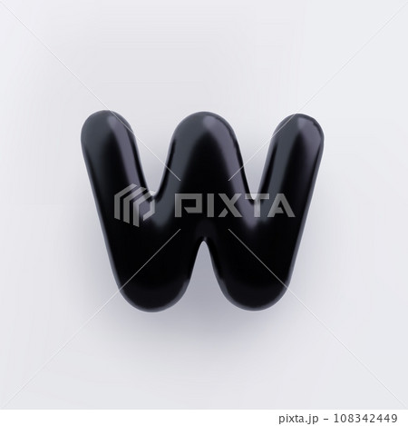 3D Black letter W with a glossy surface on a white background . 108342449