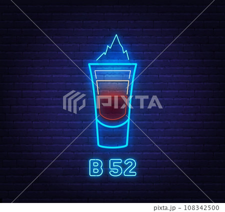 Cocktail  B 52 neon sign on brick wall background. 108342500