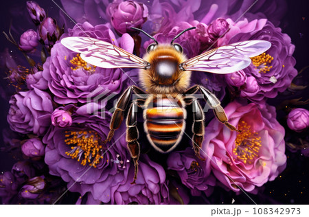 Beautiful bee and flower a sunny day Beautiful bee and flower a sunny day 108342973