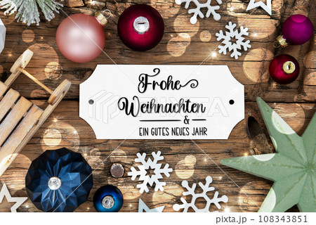 Christmas Decor, Wooden And Colorful With German Text Frohe Weihnachten Und Ein Gutes Neues Jahr 108343851