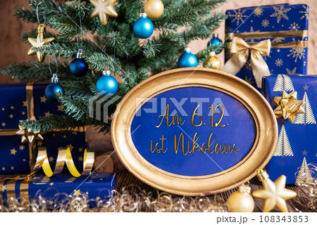 Golden Frame Nikolaus 6.12. Meany Happy Nikolaus, Christmas Background 108343853