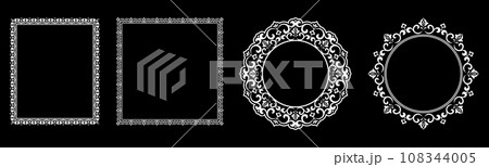 Set of decorative frames Elegant vector element for design in Eastern style, place for text. Floral black and white borders. Lace illustration for invitations and greeting cards. Set of decorative frames Elegant vector element for design in Eastern style, place for text. Floral black and white borders. Lace illustration for invitations and greeting cards. 108344005
