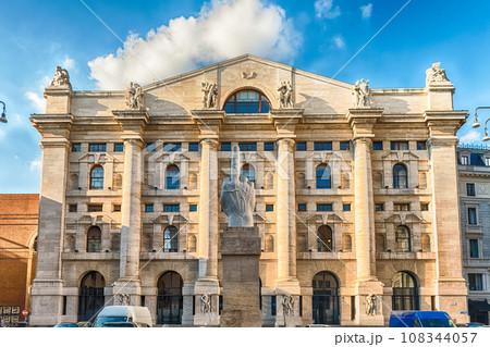 Facade of Palazzo Mezzanotte, stock exchange building in Milan, Italy Facade of Palazzo Mezzanotte, stock exchange building in Milan, Italy 108344057