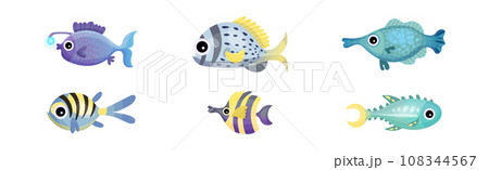 Cute Sea Animals and Underwater Creature with Fish Vector Set Cute Sea Animals and Underwater Creature with Fish Vector Set 108344567