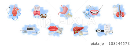 Medical Supplies and Internal Organs Vector Composition Set Medical Supplies and Internal Organs Vector Composition Set 108344578