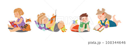 Reading Children with Interesting Book Enjoy Recreation Vector Set Reading Children with Interesting Book Enjoy Recreation Vector Set 108344646