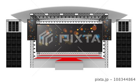 red stage and speaker with led screen on the truss system on the white background	 108344864