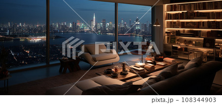 都会のタワーマンションと夜景 108344903