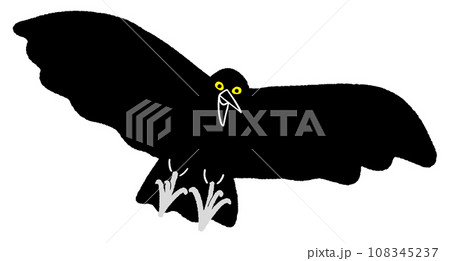 飛んでるカラスのイラスト 危険 注意 怖い 黒い 烏 鳥  108345237