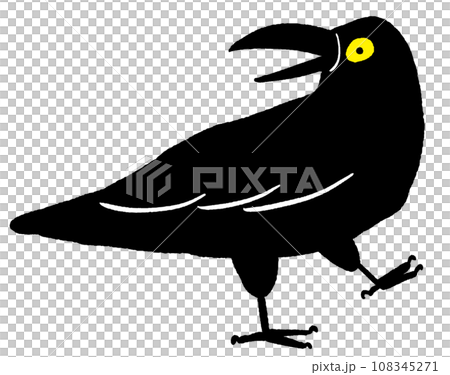 一隻烏鴉張開嘴行走的插圖 危險警告 可怕的黑烏鴉鳥 108345271