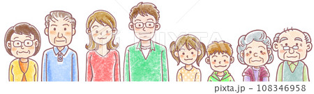 色々な世代の人物_一列並び_上半身 108346958