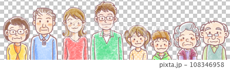 People of various generations_lining in a row_upper body 108346958