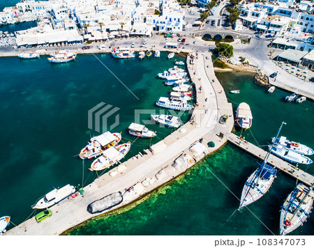 Airview of small yachts moored at jetty in Naoussa port, Greece Airview of small yachts moored at jetty in Naoussa port, Greece 108347073