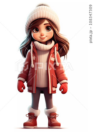 Cute Girl Dressed in Winter Clothes Happy Cartoon Character Cute Girl Dressed in Winter Clothes Happy Cartoon Character 108347309