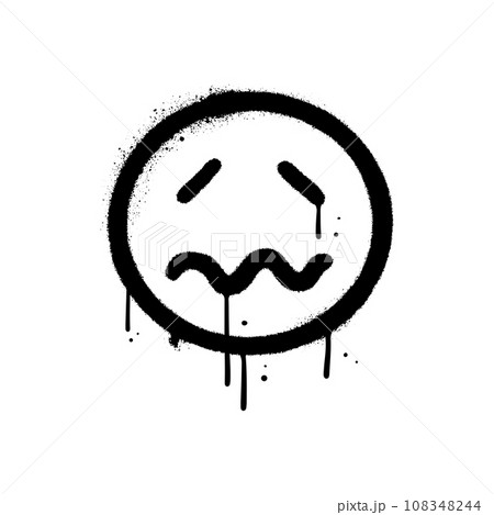 Urban graffiti crying emoji in black over white. Sad vintage emoticon. Textured vector illustration. 108348244
