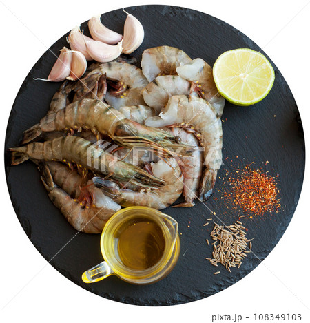 Shrimps and ingredients for seafood dish 108349103