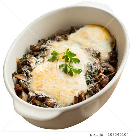 Baked eggs with mushrooms 108349104