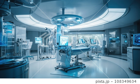 State-of-the-Art Medical Technology, Equipment and Medical Devices in a Modern Operating Room, Including X-Ray Device and MRI Scan, Setting the Stage for Advanced Healthcare, Ai generative 108349634