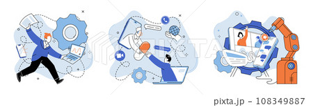 Virtual work meeting. Vector illustration. Accounting professionals utilize digital tools for remote work and financial management Virtual work meetings enable efficient communication and Virtual work 108349887