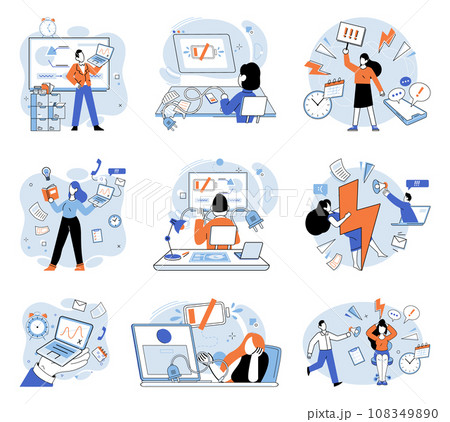 Working hard vector illustration. The working hard metaphor illustrates immense effort and dedication required in professional settings Balancing business responsibilities and personal life can lead 108349890