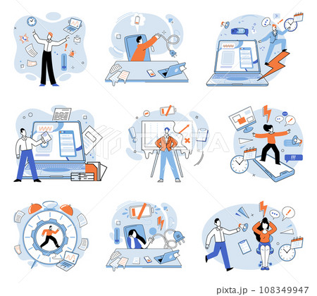 Stress at work vector illustration. The stress at work metaphor sheds light on emotional toll and strain caused by work related stressors Balancing work and personal responsibilities is crucial 108349947