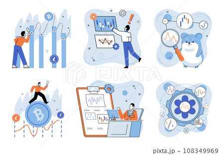 Crypto market. Vector illustration. Currency fluctuations greatly impact profitability crypto investments Effective marketing strategies are essential for promoting crypto currencies and attracting 108349969