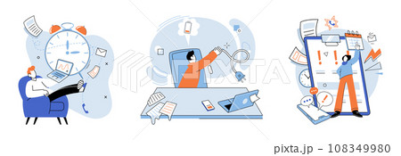 Stress at work vector illustration. Balancing work and personal responsibilities is crucial for preventing stress and maintaining overall well being Overworking oneself and neglecting self care Stress at work vector illustration. Balancing work and personal responsibilities is crucial for preventing stress and maintaining overall well being Overworking oneself and neglecting self care 108349980