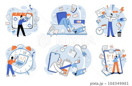 Busy employee vector illustration. The deadline for project created sense urgency among busy employees Completing tasks within tight deadlines is common challenge faced by busy employees The career Busy employee vector illustration. The deadline for project created sense urgency among busy employees Completing tasks within tight deadlines is common challenge faced by busy employees The career 108349981