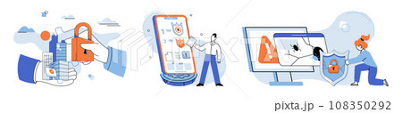 Industrial cyber security. Vector illustration. The internet connects businesses and facilitates global industrial operations Information is valuable asset requires protection from cyber threats 108350292