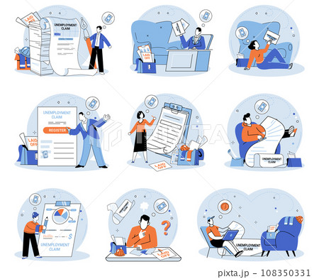 Unemployment. Vector illustration. Melancholy often accompanies long periods unemployment and job uncertainty The financial crisis caused widespread sadness and despair among those affected 108350331