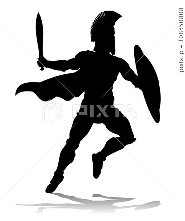 Spartan Silhouette Gladiator Trojan Greek Warrior Spartan Silhouette Gladiator Trojan Greek Warrior 108350808