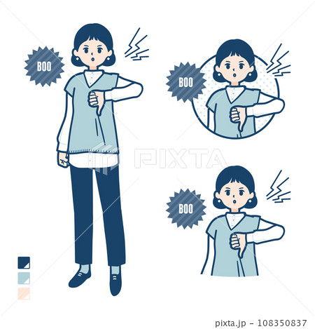 ニットベスト女性が抗議・ブーイングしているイラスト 108350837