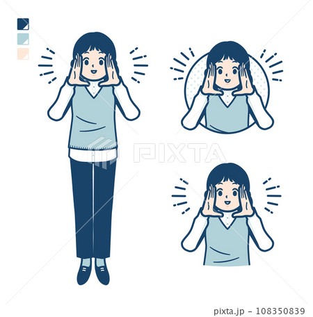 ニットベスト女性が大声で呼びかけているイラスト ニットベスト女性が大声で呼びかけているイラスト 108350839