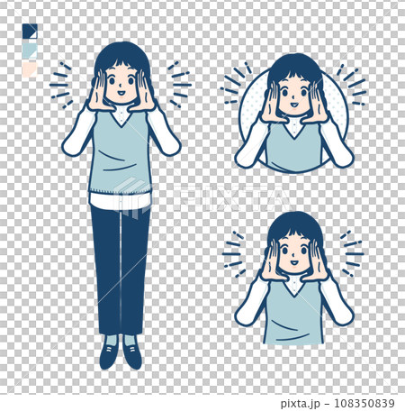 ニットベスト女性が大声で呼びかけているイラスト ニットベスト女性が大声で呼びかけているイラスト 108350839