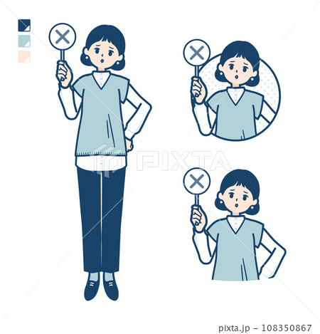ニットベスト女性がバツ印パネルを出すイラスト 108350867