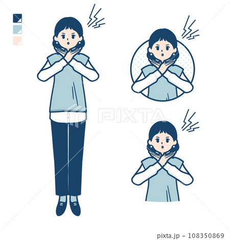 ニットベスト女性が腕でばってんを作っているイラスト 108350869
