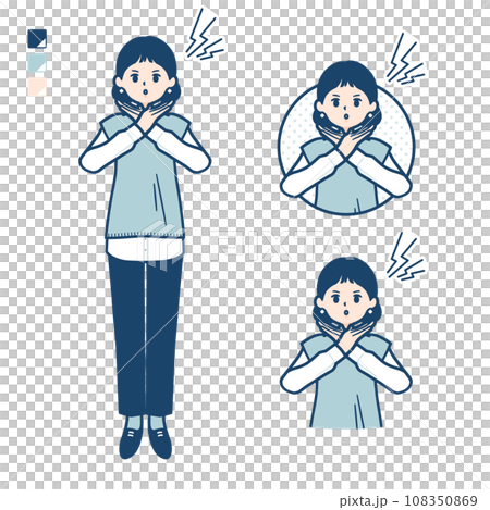 ニットベスト女性が腕でばってんを作っているイラスト 108350869