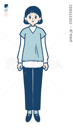 ニットベスト女性の全身カット 108350882