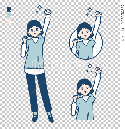 身穿針織背心的女子擺出勇敢姿勢的插圖 身穿針織背心的女子擺出勇敢姿勢的插圖 108350887