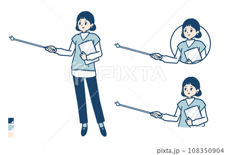 ニットベスト女性が指示棒で解説しているイラスト 108350904