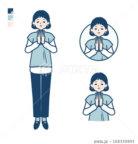 ニットベスト女性が合掌しているイラスト ニットベスト女性が合掌しているイラスト 108350905