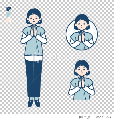 ニットベスト女性が合掌しているイラスト ニットベスト女性が合掌しているイラスト 108350905
