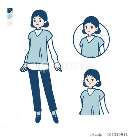ニットベスト女性がリラックスしているイラスト 108350911